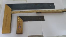 Winkel 2 Stück alt Angulus, Holz/Metall