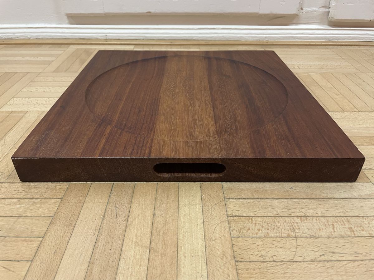 Schalen: Vintage Teak Schale oder Platte Quadrat rund Holzschale 70er – Gebraucht aus Zürich von Vintagewiesel 1