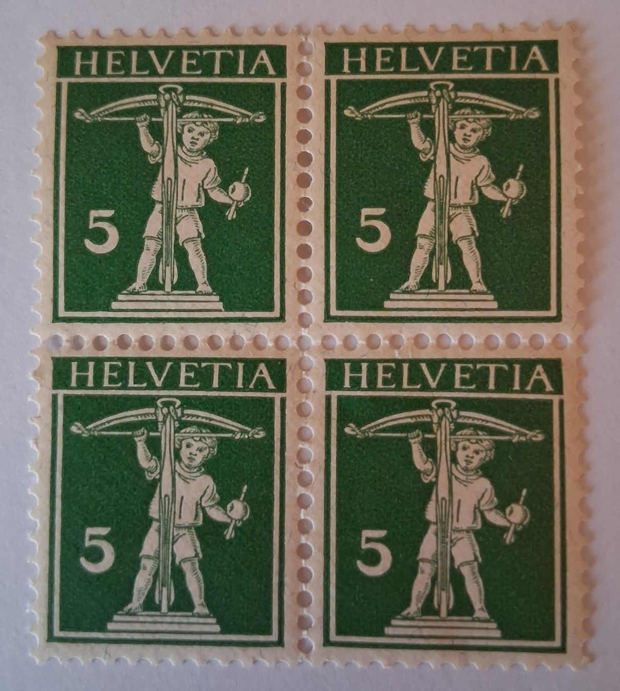 Tutti i francobolli: Tellknabe 5 Rappen, postfrisch, vier Stück – Usato da Stalden (Sarnen) venduto da Salina_23