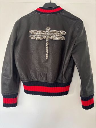 Gucci Ledejacke , schwarz mit Perlenornament  IT 38 (34)