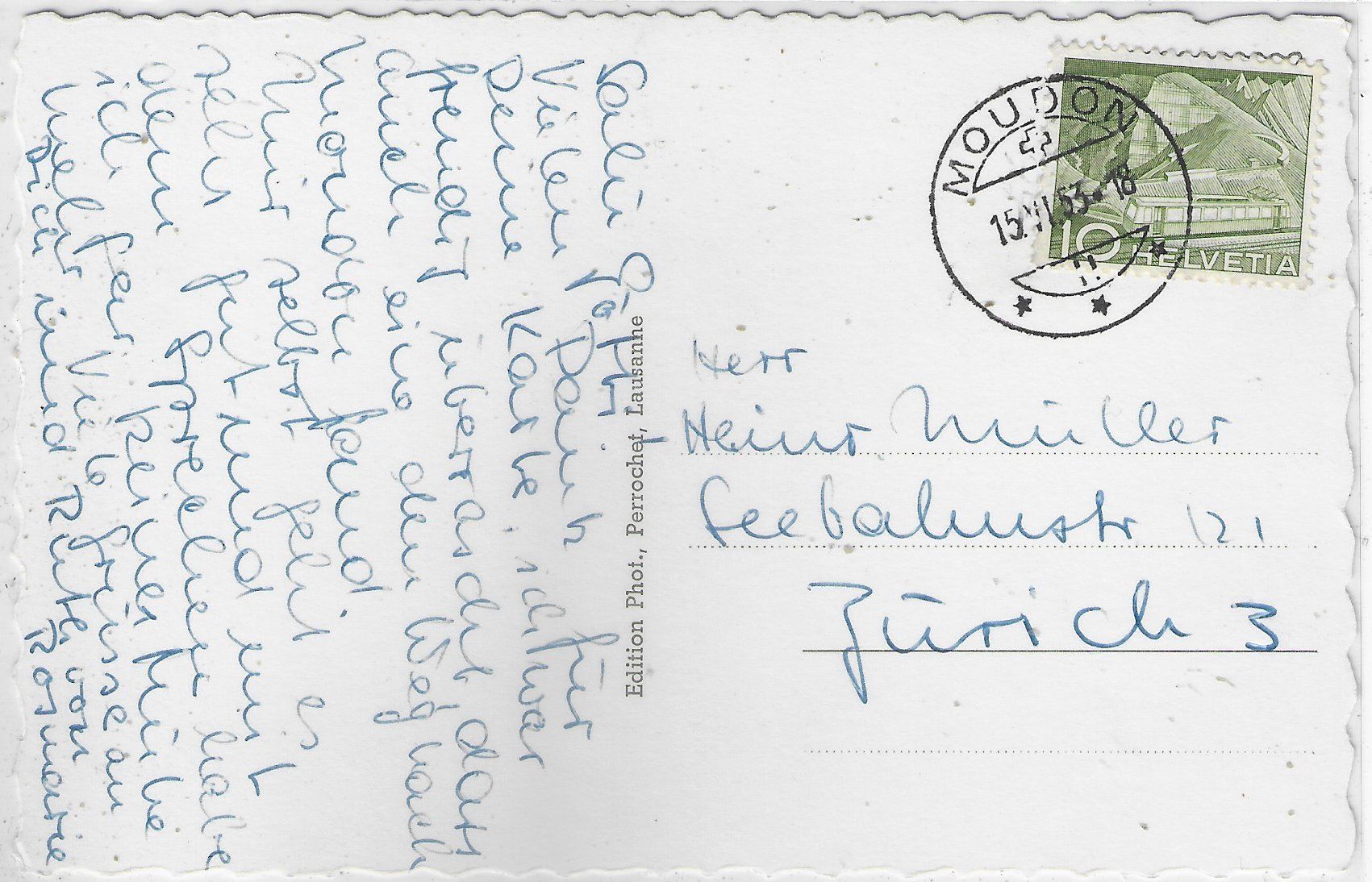 Cartoline postali: Moudon  - Vue generale – Usato da Ettingen venduto da Kartenplanet 1