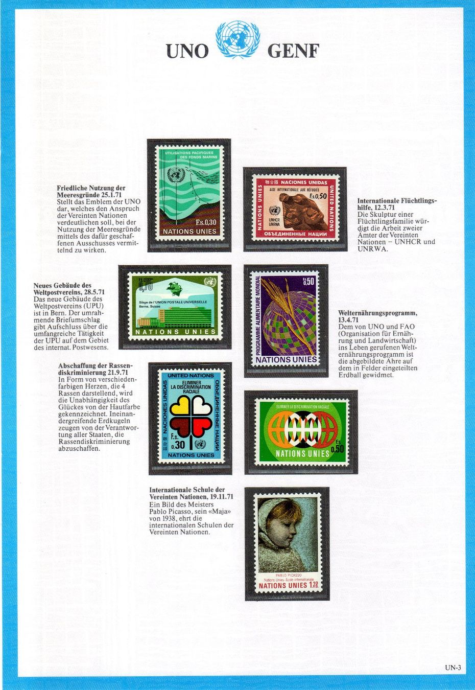 Alle Briefmarken: UNO GENF SCHEDA UN-3 VON 18 ** POSTFRISCH ** – Neu (gemäss Beschreibung) aus Losone von EM2019