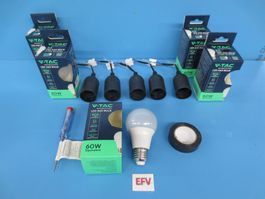 5 x Baustellenfassung E27 + 5 x LED 8.5W E27 + Phasenprüfer