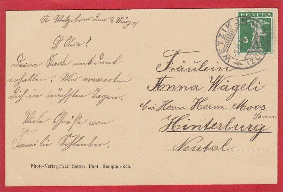 Cartoline postali: WETZIKON MIT BAHNHOF 1917 – Usato da Grüningen venduto da Kartenlaube 1