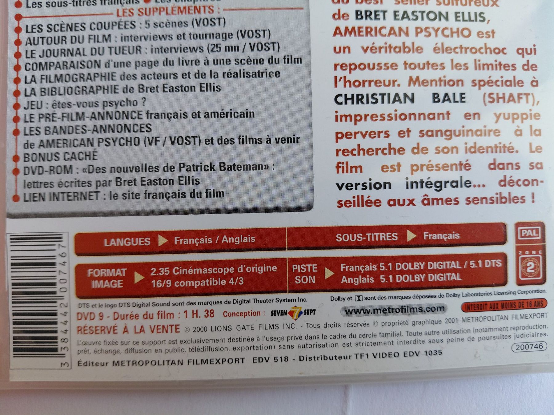 Tous les DVDs: American psycho – D'occasion à Denges par Hellboy10 2
