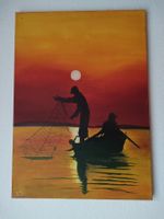 Kunstgemälde- Fischer bei Sonnenuntergang