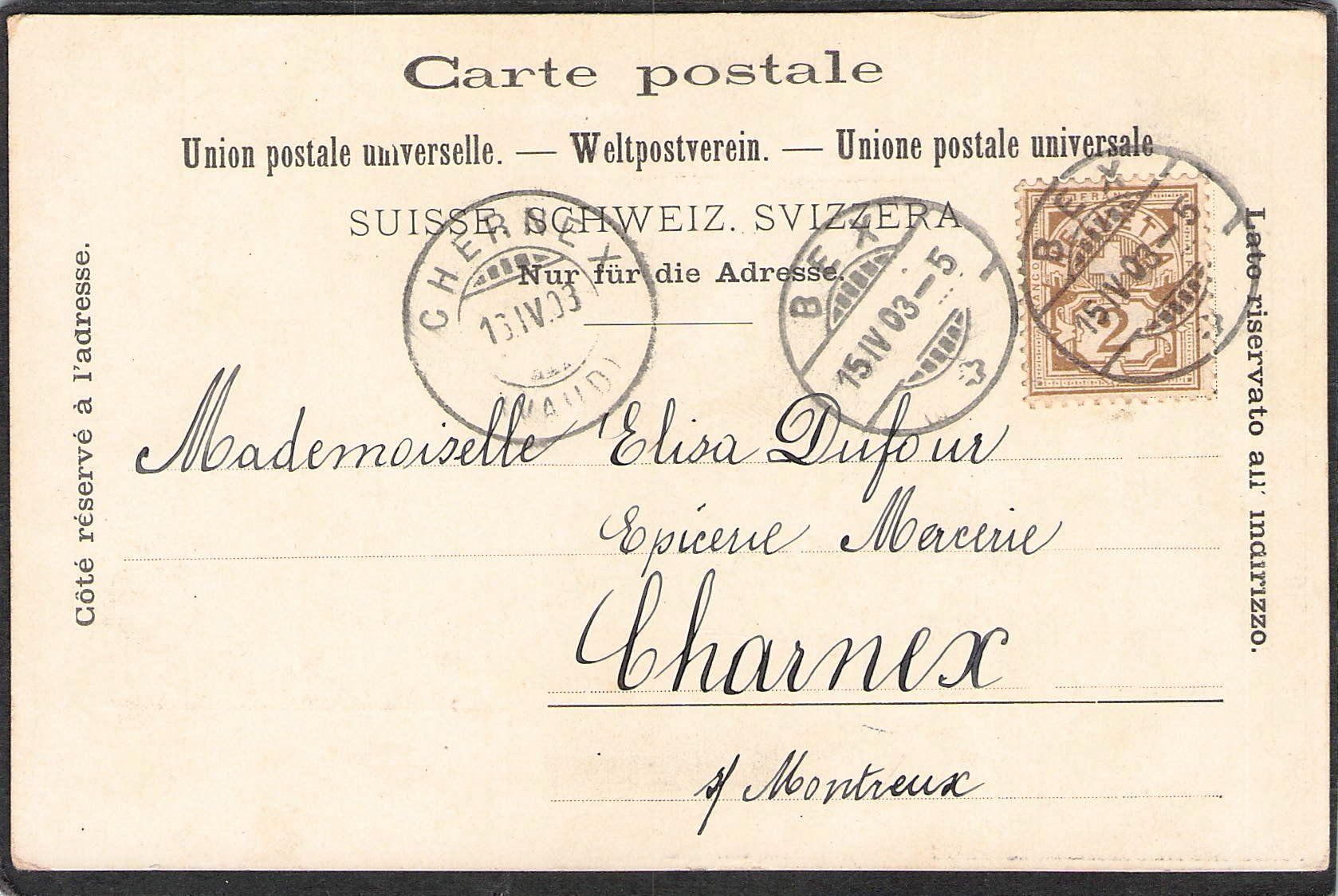 Cartoline postali: ^Bex , 1903 – Usato da Reichenburg venduto da Pipo-67 1