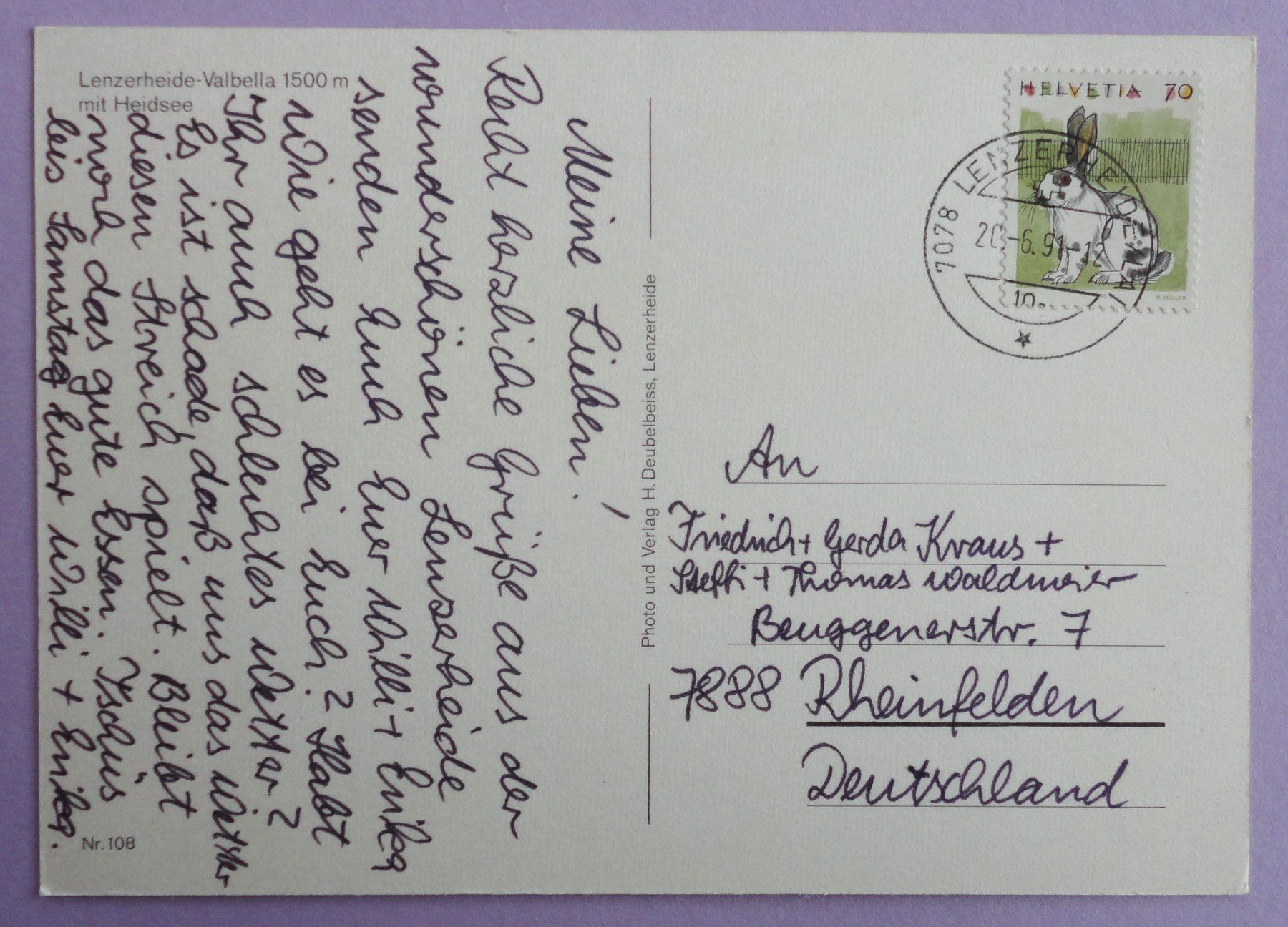 Cartoline postali: Lenzerheide-Valbella, 1500 m ü.M. mit Heidsee – Usato da Fétigny venduto da Billy2miny 1