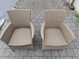 Moderne elegante Loungesessel Kunstrattan beige, 2 Stück