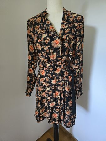 Reiss Floral Bird Print Hemdkleid EU 34 – Schwarz Viskose 