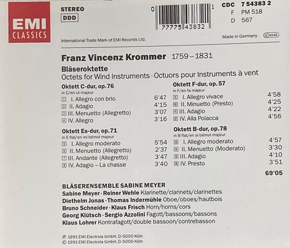 CD: Krommer - Bläseroktette – Usato da Grüningen venduto da azulamarillo 1