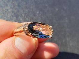 Massiver Ring vergoldet 585, size 9 (59), 5g, mit Zirkonia