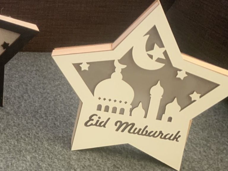 Eid Mubarak Kuchenaufsatz – Glitzernder Stern & Mond, Silber, Ca. 22 Cm, Für Ramadan & Islamische Feste