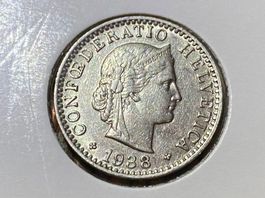 Schweiz 20 Rappen 1938 B in Münzrähmchen vzgl