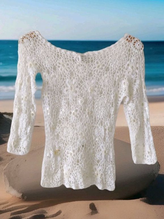 Maglioni & Felpe: NICOWA Häckel Pullover Wool Netz-Shirt Pulli weiss Gr.36 – Usato da Winterthur venduto da Lotusherz