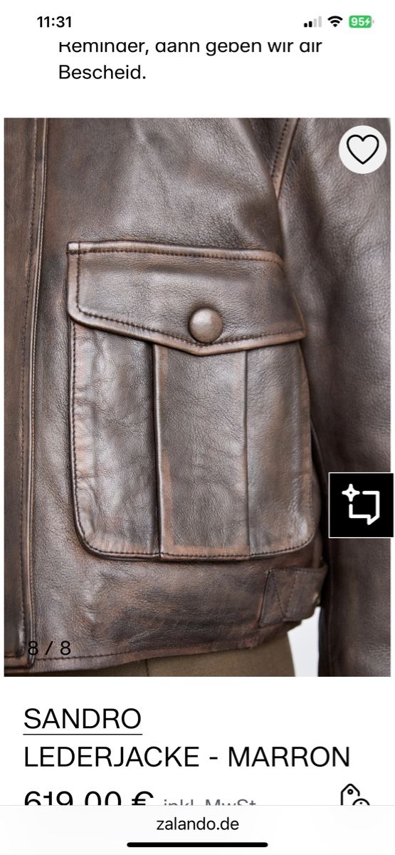 Jacken: Sandro Lederjacke Marron, Grösse 38-Special! – Gebraucht aus Rain von 11. 5