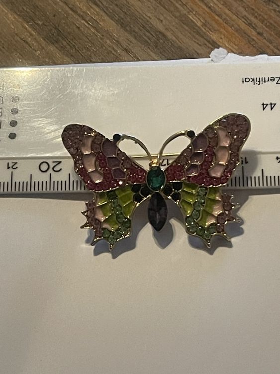 Broche Papillon Vintage En Métal émaillé Multicolore - Bijou Ancien, Occasion