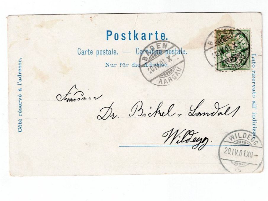Cartoline postali: Schweiz, 3 Ansichtskarten Gruss aus Baden, Baden 1901 – Usato da Hinteregg venduto da McCharly01 6