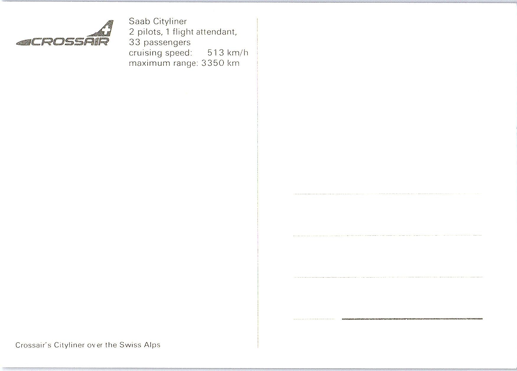 Ansichtskarten: AK Saab 340A Cityliner, Crossair – Neu und originalverpackt aus Würenlos von KKMeister 1