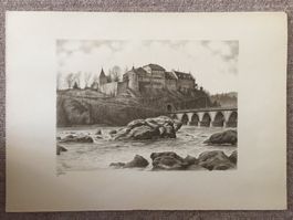 Lithografie von Eugen Georg Zeller, Schloss Laufen 1943