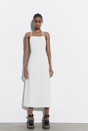 Zara Linen Blend Dress with open back / Rückenfreies Kleid