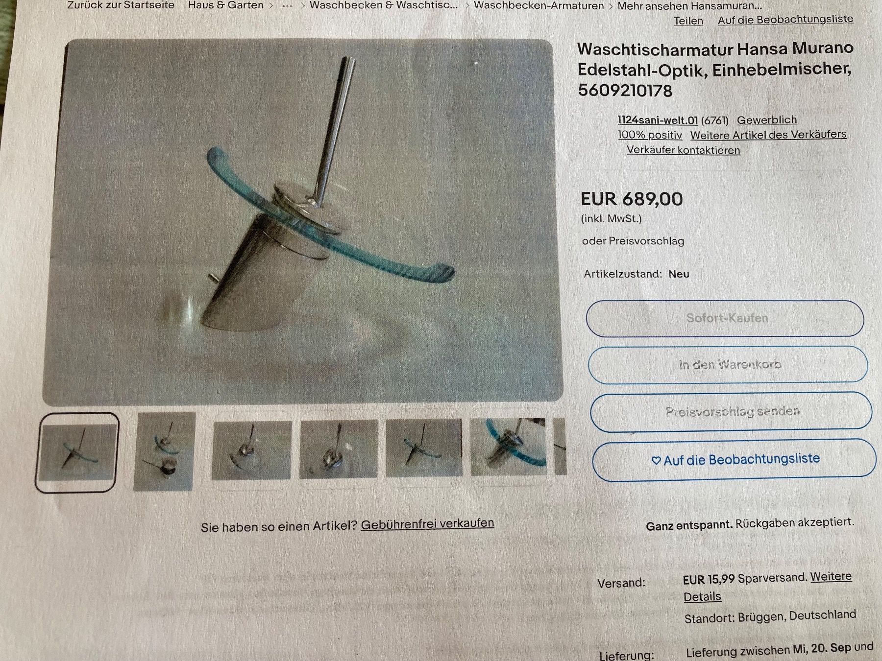 Rubinetteria: neuer Wasserhan im Wasserfall-Stil – Nuovo (secondo la descrizione) da Langenthal venduto da jessiica_z 6