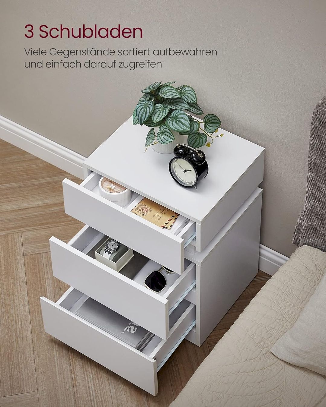 Comodini: VASAGLE Nachttisch mit LED-Beleuchtung – Nuovo e nell'imballaggio originale da Bottighofen venduto da zaap 5