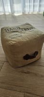 VintageHocker Sitzwürfel Stoff beige mit Griff Aufdruck 45cm