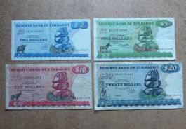 Lot ++ 4 Stück alte Banknoten aus Zimbabwe