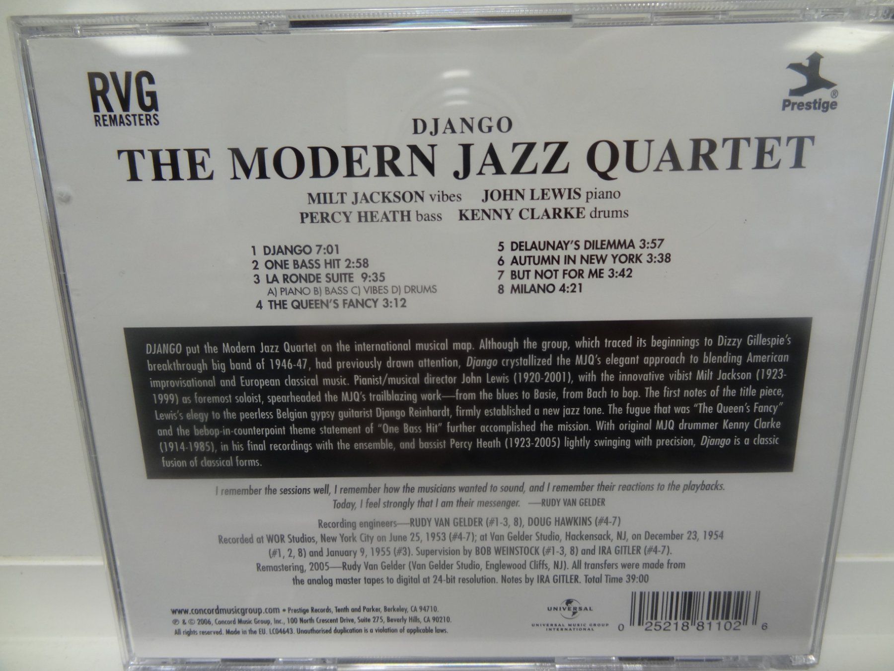 CDs: Django - The Modern Jazz Quartet CD, Prestige, RVG Remasters – D'occasion à luzern par musicandart 1