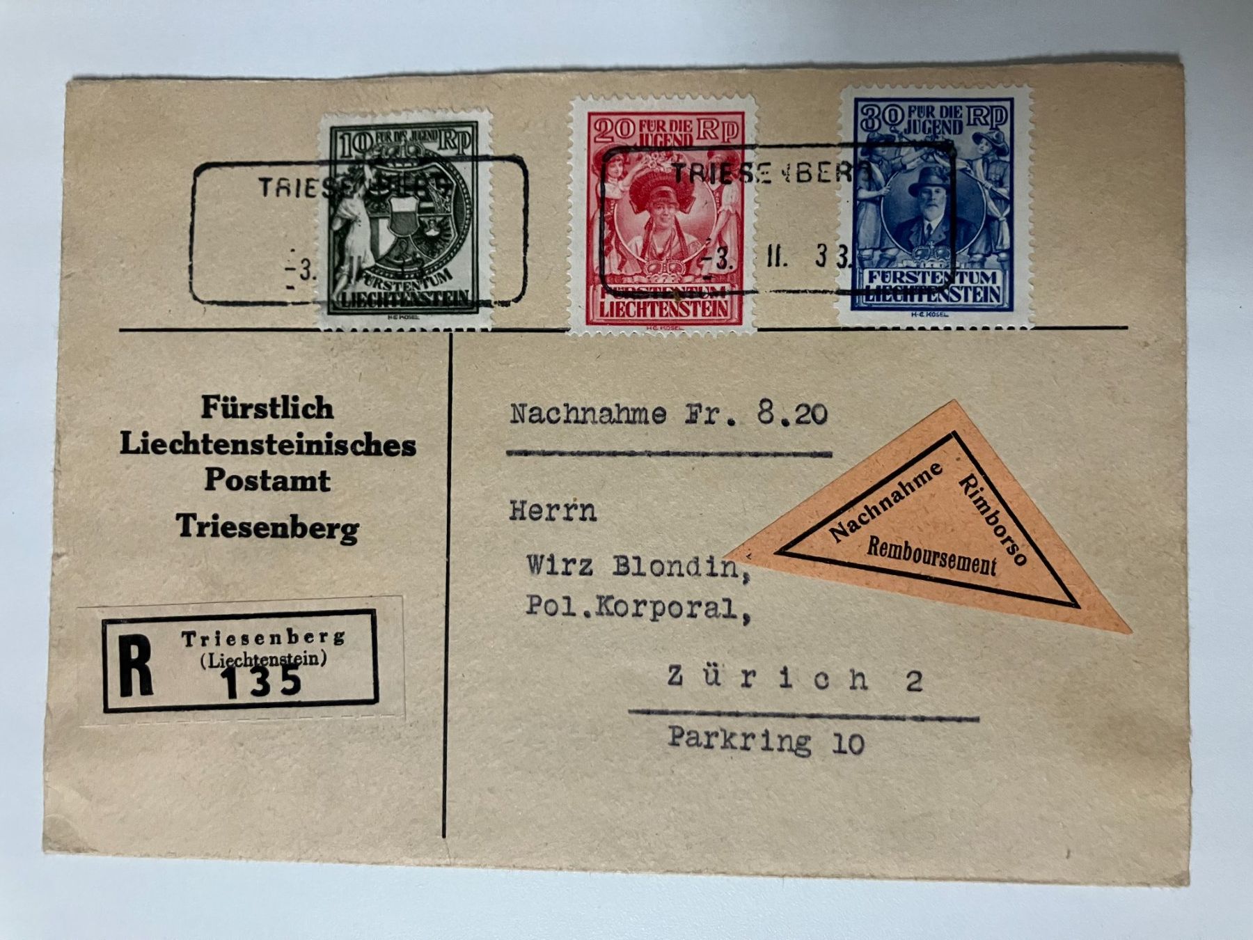 Tutti i francobolli: 1932 Jugend, Mi 116-18, KP 265.-- – Usato da Würenlos venduto da Eulenpostuhu