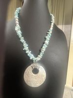 Larimar-Kette mit Perlmuttanhaenger, Sommer-Schmuck (57)