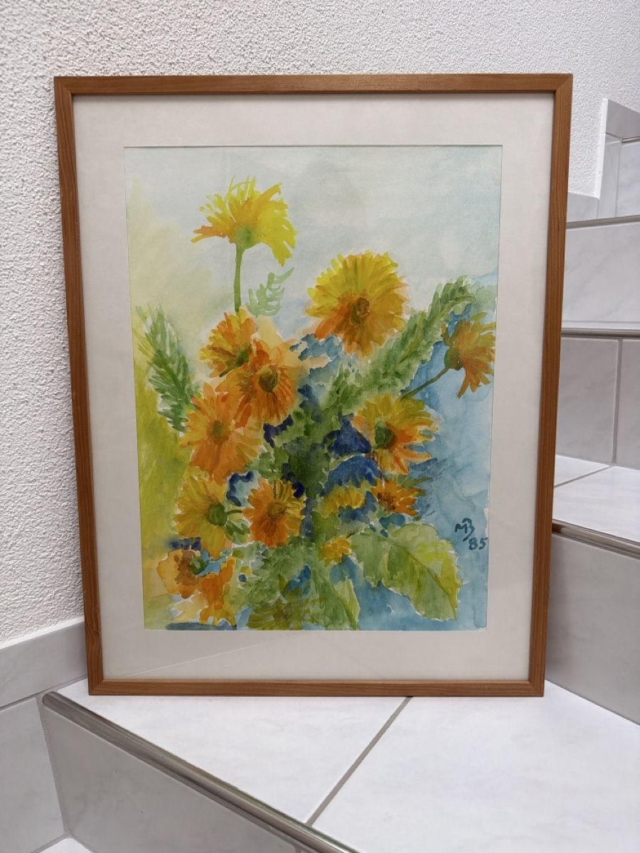 Gemälde: Aquarell mit Blumen, M.B. – Gebraucht aus Biberist von Momo33