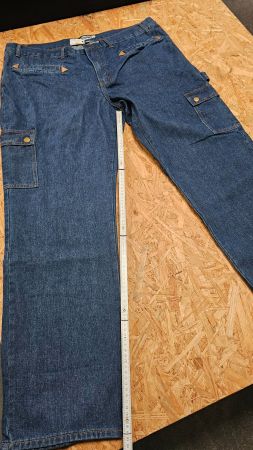 Worker Jeans mit Lederecken Gr.62 blau Bundweite 118cm