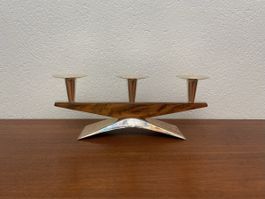 Mid century 3er Kerzenständer versilbert Palisander vintage