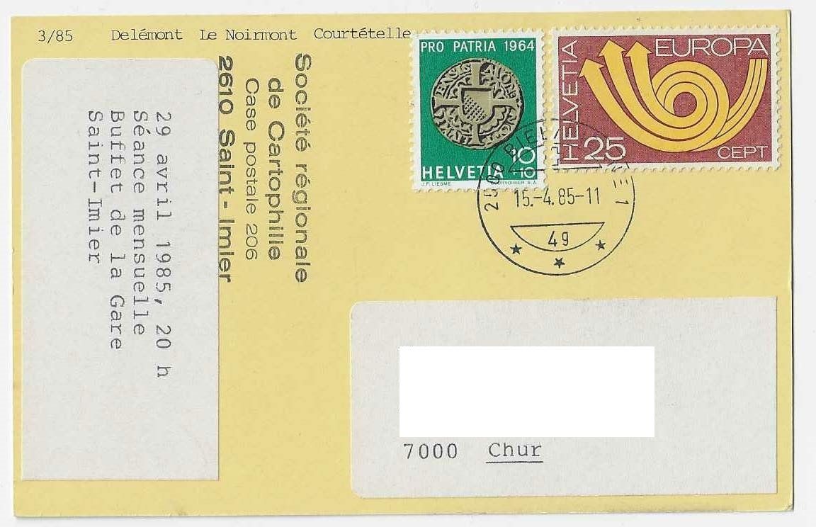 Cartes postales: Carte postale Delémont 1985 – D'occasion à Montenol par Vernier2 1
