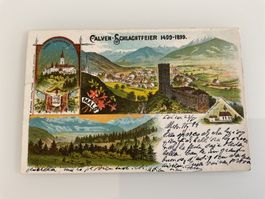 1899 Postkarte mit vier Motiven Calven-Schlachtfeier - Zuoz
