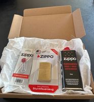 Zippo Beginner Set: Street Brass Feuerzeug, Benzin, Flints