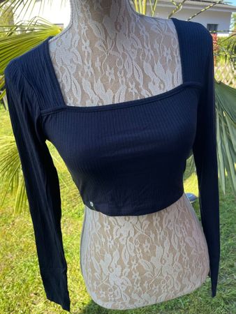 Ribbed Crop Top dunkel blau Stretch S Neu Frühling 21
