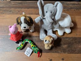 Süesse Stofftier Sammlung Elefant, Hund, Schlange, Löwe!