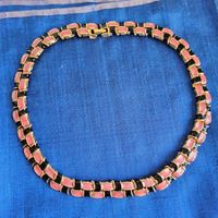 Vintage schickes Email Collier Halskette Rosa/Schwarz