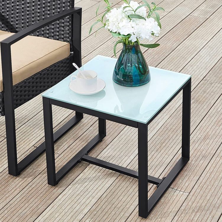 Set di tavolo e panche: Balkonmöbel Set Polyrattan Tisch Stühle Schwarz JUNO – Nuovo e nell'imballaggio originale da Lachen SZ venduto da MAMORU-MOEBEL 6