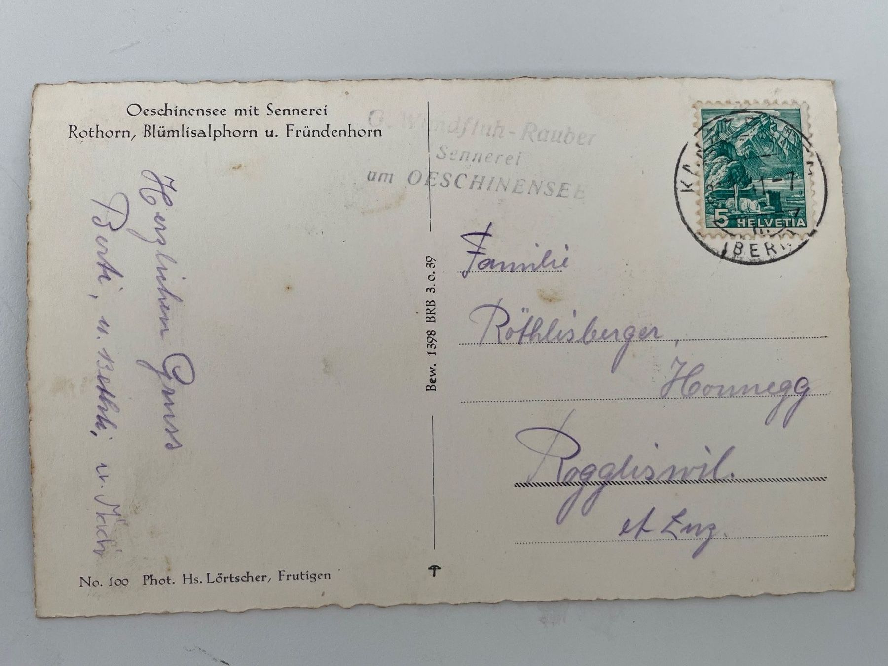 Ansichtskarten: Alte Ansichtskarte Oeschinensee mit Blüemlisalp, ca 1910 – Gebraucht aus Stäfa von riccardinho 1