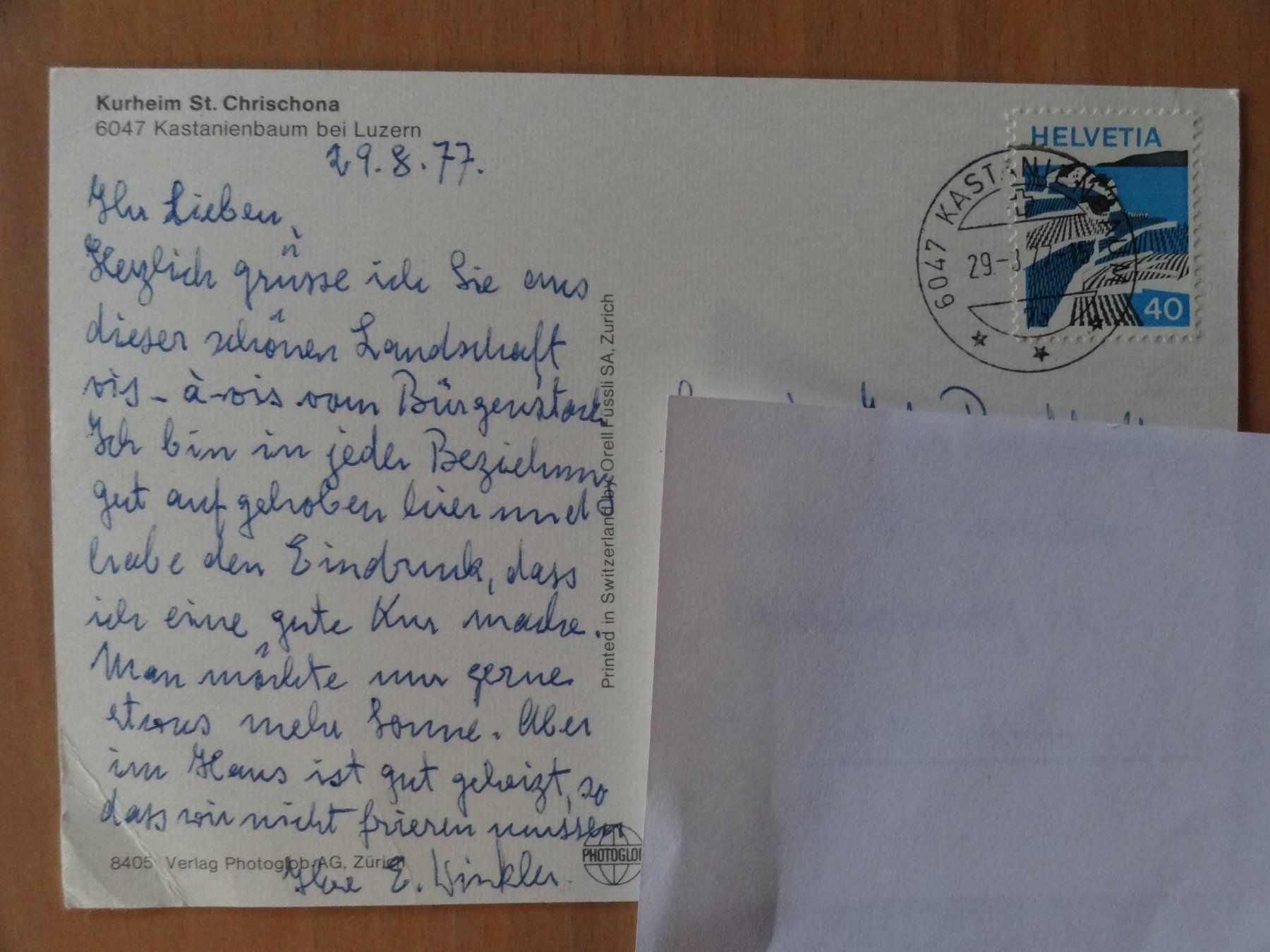 Ansichtskarten: Kastanienbaum - Kurheim St. Chrischona - 1977 – Gebraucht aus St Léonard von Riglin 1