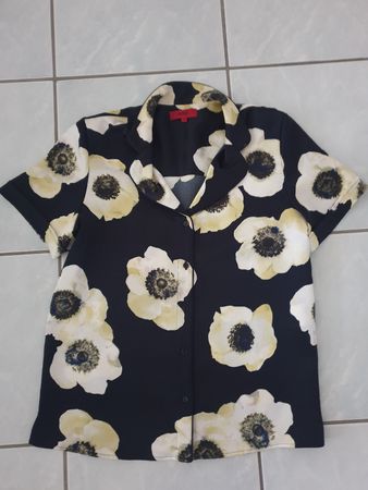 Chemise/haut de pyjama, 34, Hugo Boss, navy à fleurs, polyes