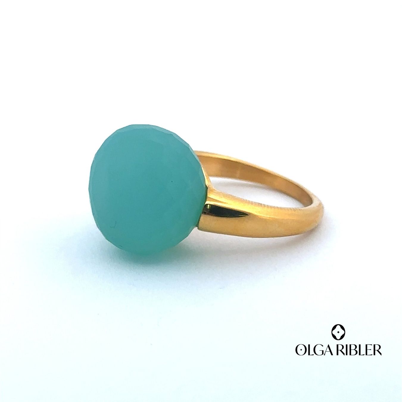 Olga Ribler Anelli: Statement gelbvergoldet, Edelstahl Ring Gr 55, Chalzedone – Nuovo (secondo la descrizione) da Luzern venduto da Schmuckoutlet 5