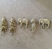 Wandhaken Set 5-teilig Tierfiguren goldfarben