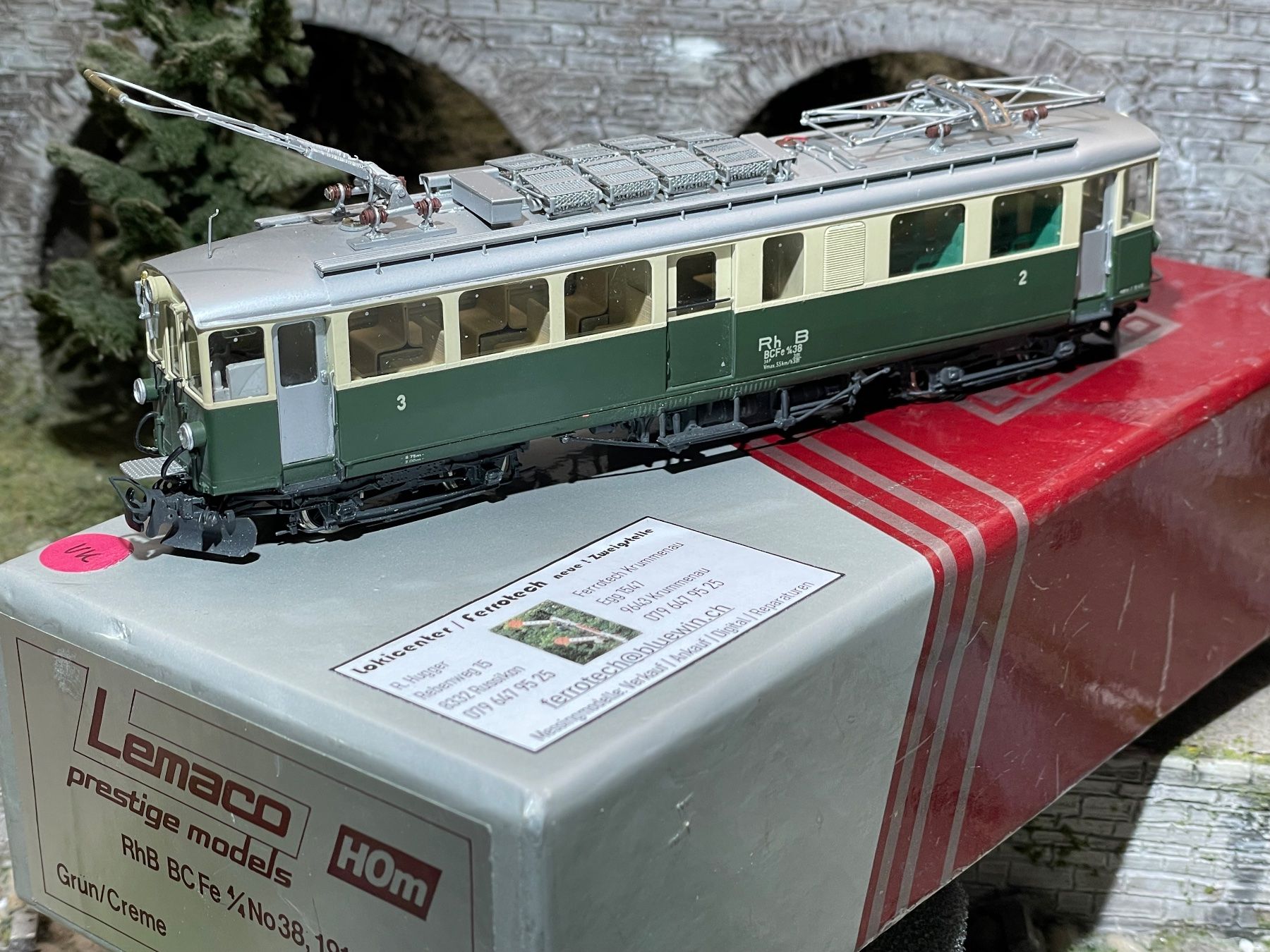 Lemaco Modelleisenbahnen: Lemaco, RhB BCFe 4/4, No: 38 – Neu (gemäss Beschreibung) aus Krummenau von ferrotech 1