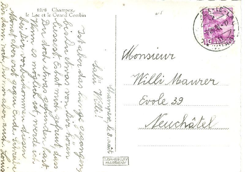 Cartoline postali: Champex - e Lac et le grand Combin 1938 – Usato da Emmenbrücke venduto da teestube 1