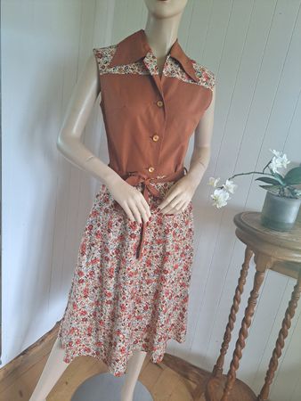 70s Vintage Kleid Midi 36 / 38 Preppy Dress Pril